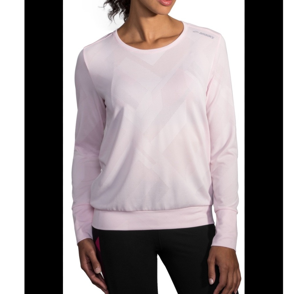 Brooks Run Happy Pink Geometric Split Back Long‎ Sleeve Running Top Womens L
